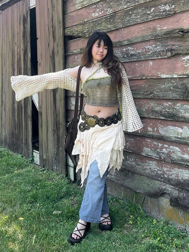 Long Sleeve Crochet Crop Top Summer Knit Hollow Out Mesh Cover Ups 2024 Women‘s Y2k Crochet Tops Pullover Streetwear