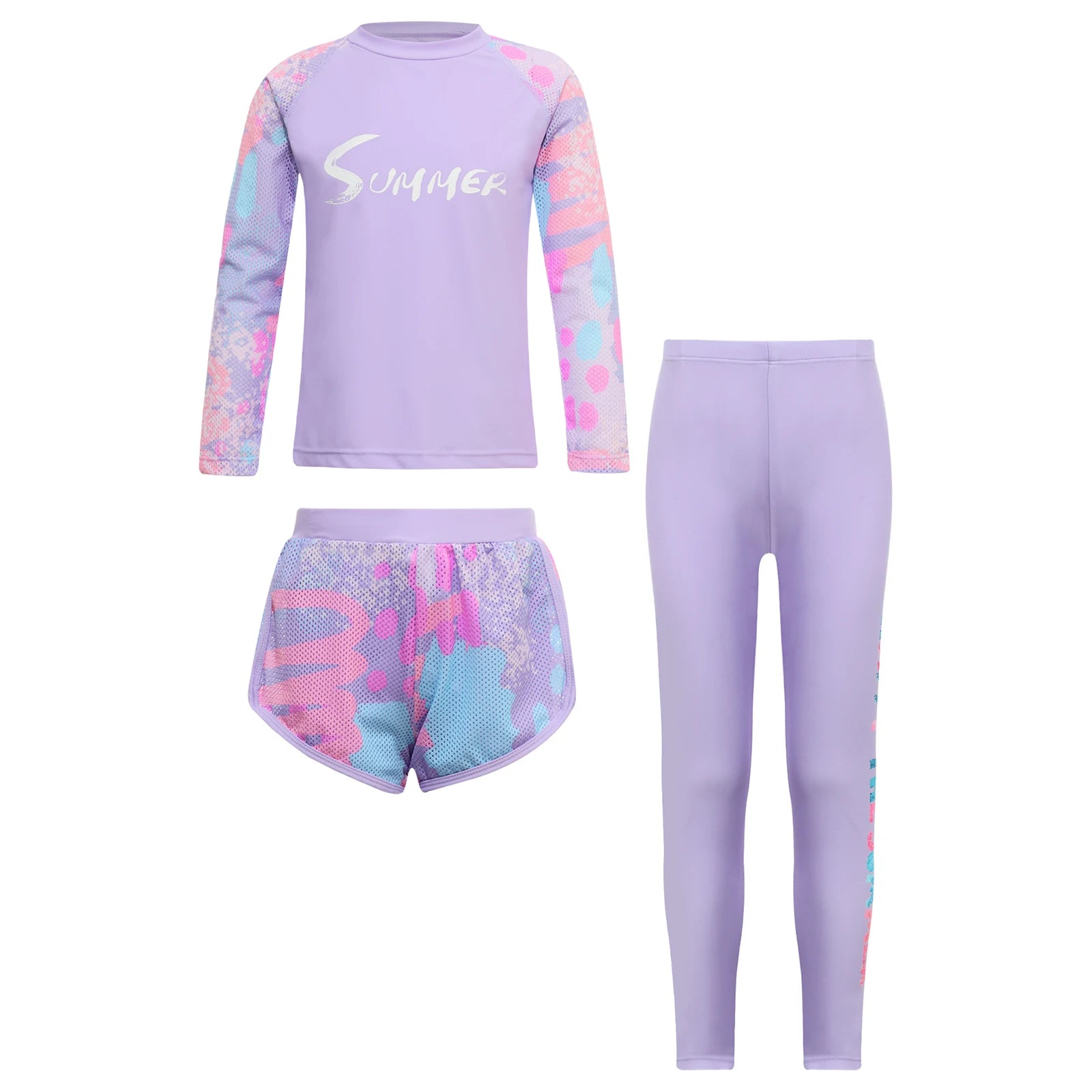 Kids Girls Swimsuit Rash Guard 3Pcs Sunsuit Outfit Long Sleeve Floral Tops Shorts Legging Child Sun Protection Pool Swimwear Set