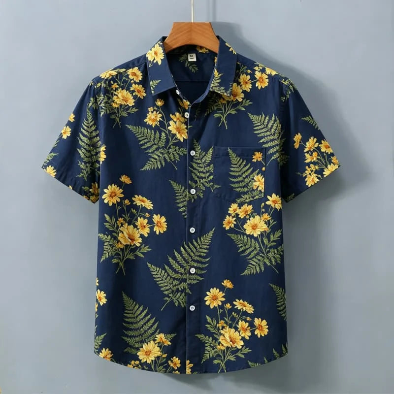 Men's Fresh Floral Vacation shirt, Short Sleeved Shirt With pockets, Suitable For Casual Street Wear In Summer