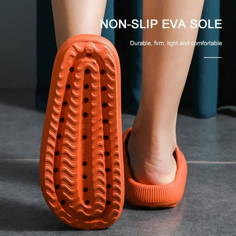 EVA Beach Slippers Thick Sole 4cm Cloud-Like Comfort Home Use Couple Height Increasing Indoor Solid Color Summer Sandals