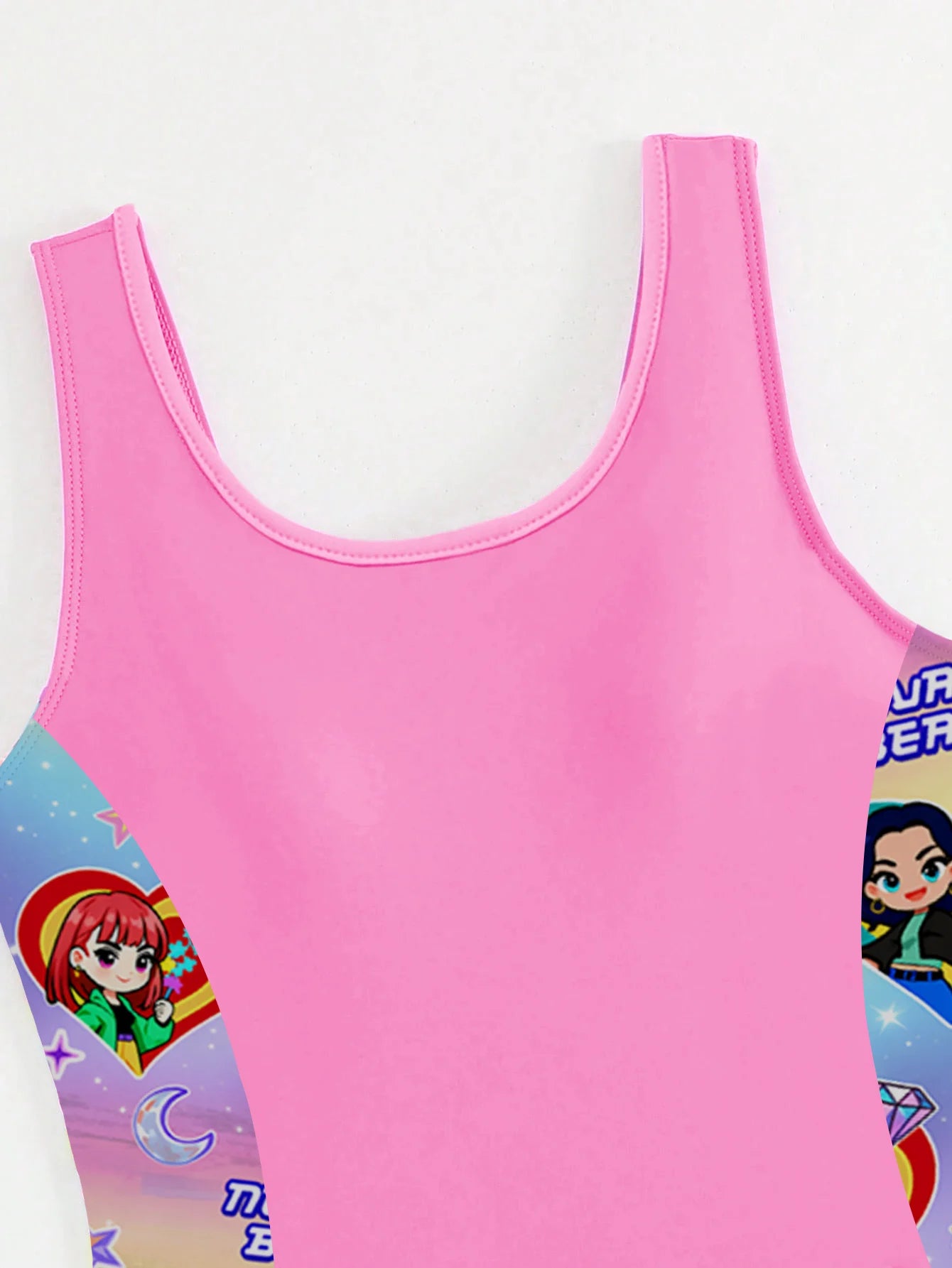 2-Piece K-POP Anime Print Girls Swimsuit & Shorts Set UPF 50+ UV Protection Summer Beach Swimwear