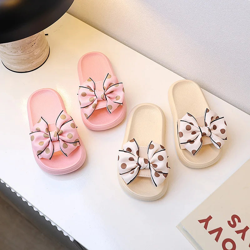2026Summer Children's Slippers Girls Princess Non-slip Soft Sole Slippers Toddler Girl Shoes Bow Tie Slippers Flip Flops Outdoor