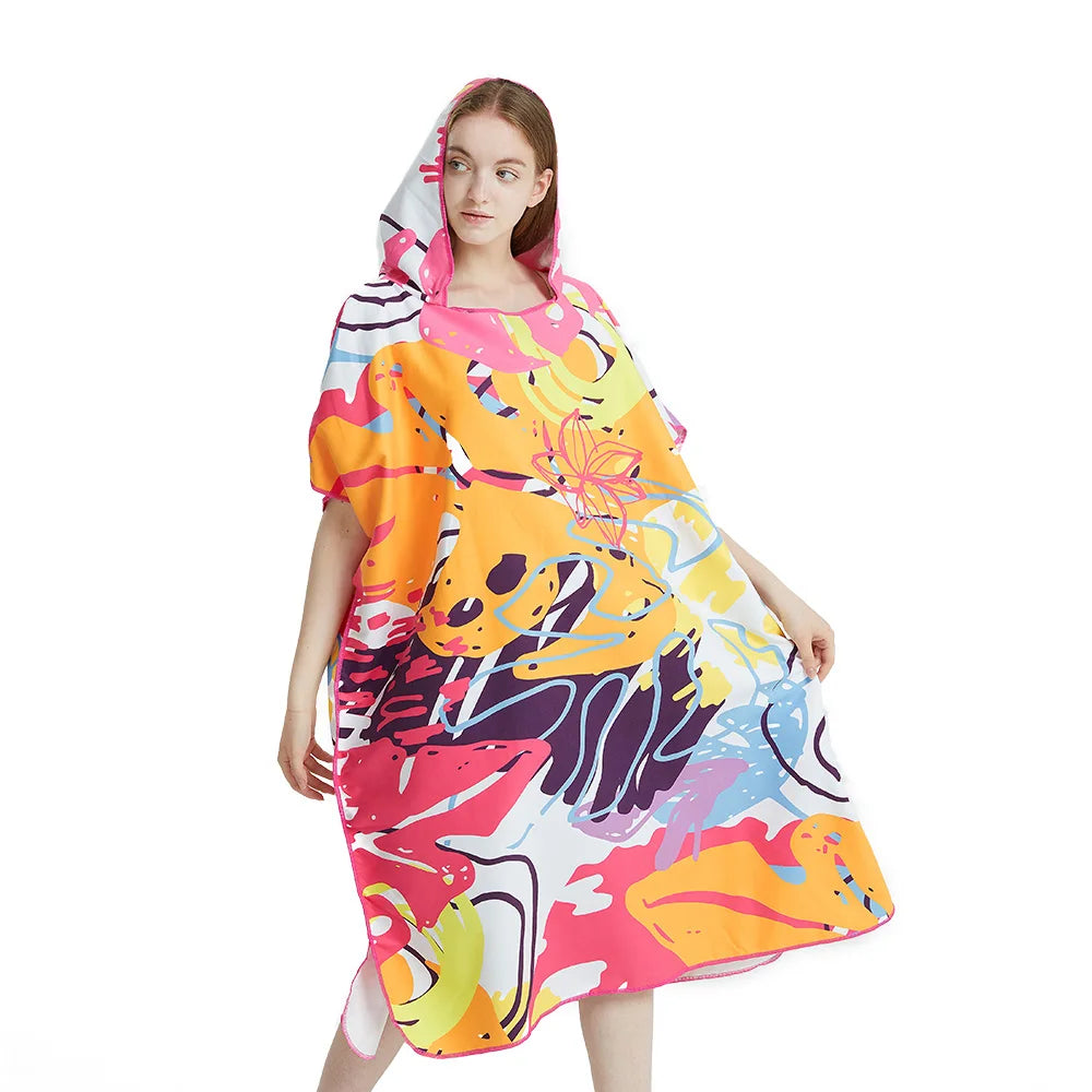 Surf Poncho Towel Poncho Quick-Dry Towel Hoodie Microfiber Beach Robe Changing Poncho Swim Towel Beach Poncho For Adults (A19)