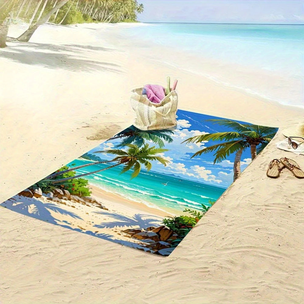 Tropical Palm Tree Beach Print Towel Summer Ocean Quick Dry Towel for Beach Swimming Pool Travel Camping Gym Daily Outdoor Uses