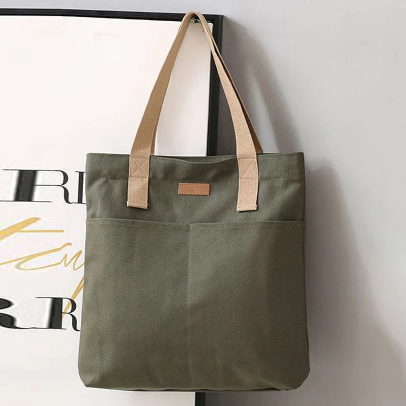 Women Canvas Tote Bag Solid Color Designer Ladies Casual Handbag Shoulder Bag Large Capacity Cotton Reusable Shopping Beach Bag