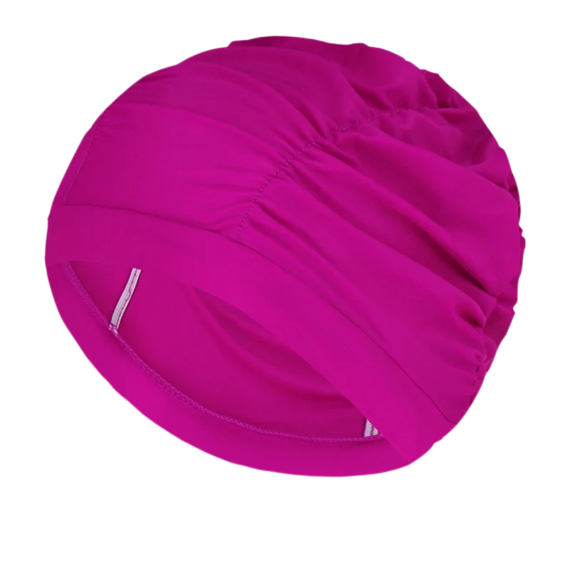 New Solid Color Long Hair Women Men Swim Pool Seaside Water Sports Elastic Pleated Nylon Fabric Bathing Swimming Caps Hat Turban