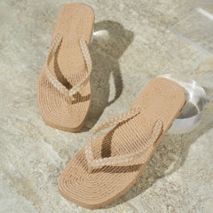 Women's Summer Beach Vacation Square-Toe Comfortable Open-Toe Waterproof Non-Slip Flat Flip-Flops, Casual Home-Style Flip-Flops