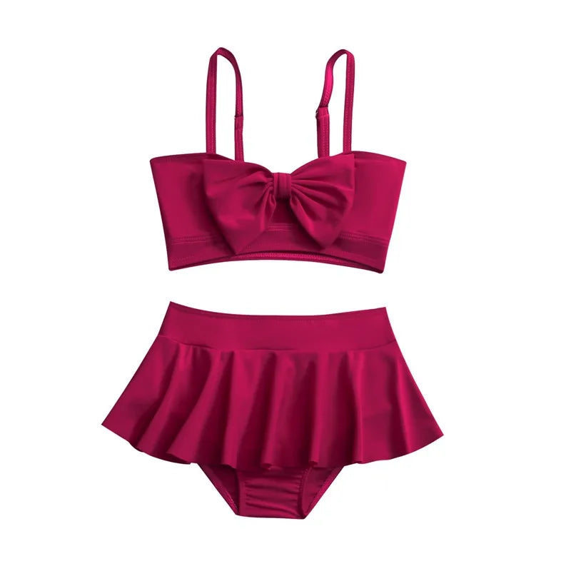 Girls Bow Bandeau Bikini Two Pieces Swimsuit Kids Ruffle Skirt Children's Swimwear 5-14 Years Teenager Bathing Suit Beach Wear