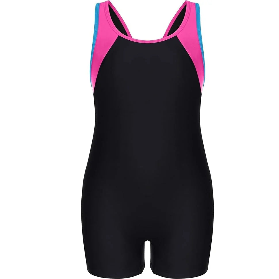 Anfilia Girls One-Piece Sports Swimsuit Size 8-14 Boyleg High Elastic Racerback Athletic Training Bathing Suit