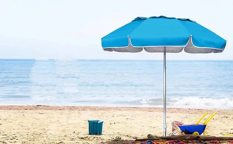 UV50+ Portable Travel Beach Umbrella Folding Three-Section Telescopic with Sand Anchor Outdoor Sunshade Folding Umbrella