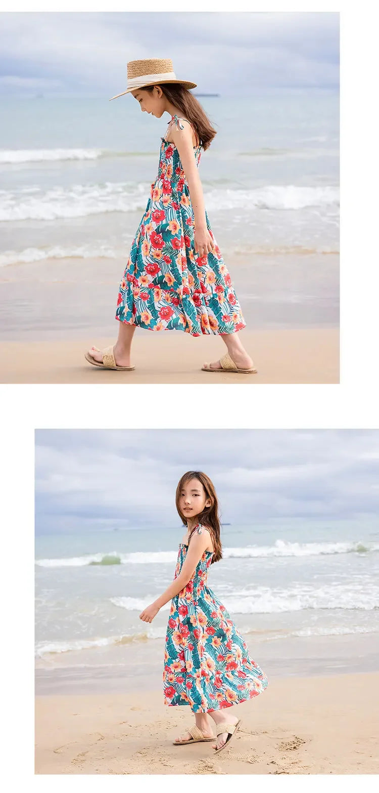 Family Holiday Clothes Dad and Son Boy Beach Shirts Two Piece Sets Vacation 2023 Mom and Baby Girl Floral Smock Dress Sleeveless