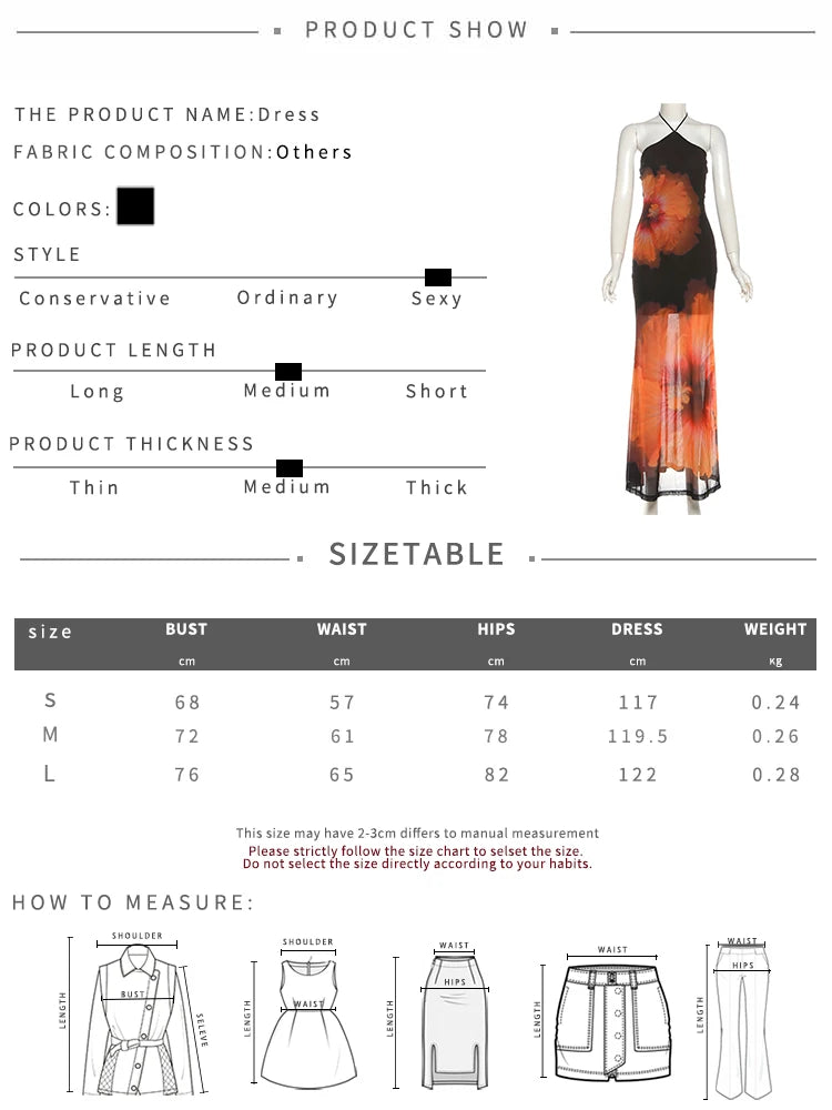 Weird Puss Beach Vacation Dress Women See Through Flower Print Halter Backless Bandage Sleeveless Party Club Stretch  Bodycon