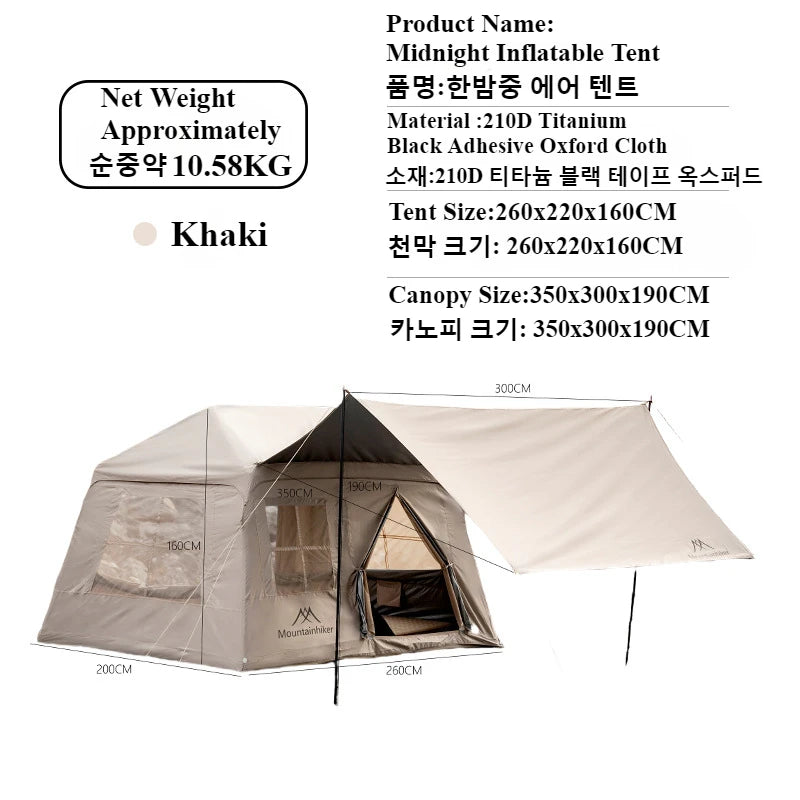 MOUNTAINHIKER 3-5 Person Portable Camping Tent Waterproof Family Beach Tent Quick Opening, Anti-UV Hand Air Pump Inflatable Tent
