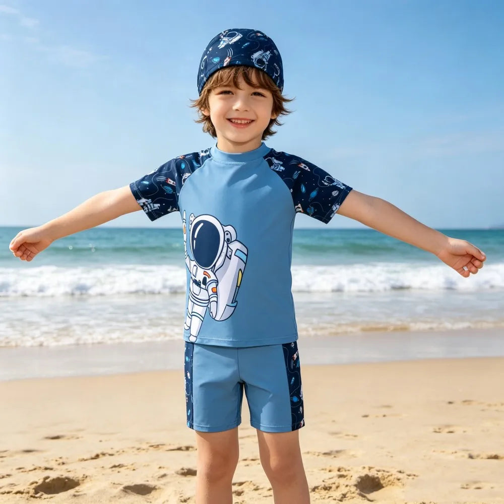 Kids Swimming Suits Children Swimsuit Boys Swimwear Set Cartoon Beachwear Surf Bathing Outfits for 4 5 6 7 8 9 10 11 12 13 Years