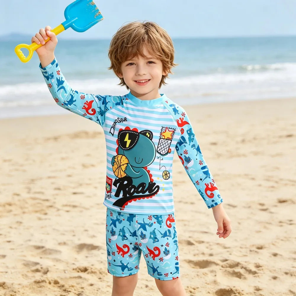 Children Surfing Suit Boys 2 to 3 4 5 6 7 8 9 10 11 Years Kids Swimming Suits Girls Spf 50+ Long Sleeves Stripe Swim Tops+Trunks