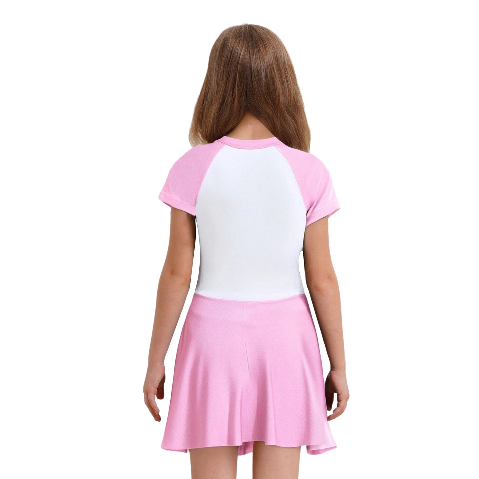 Fashion Girls One Piece Swim Dress Short Sleeve Color Block Swimsuit with Chest Pads Front Zipper And Safety Shorts Beachwear
