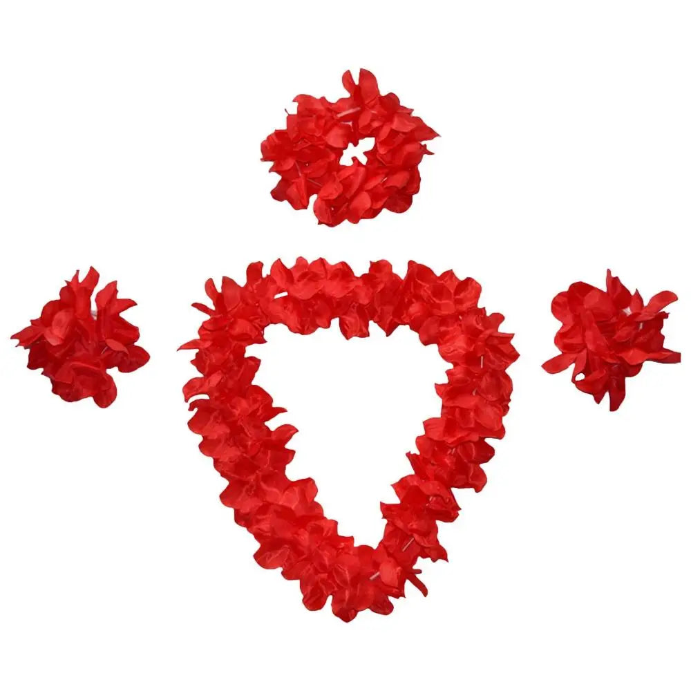 4pcs/set Hawaiian Flower Lei Hula Necklace Garland Headband Wristbands Wedding Decorations Beach Tropical Party Supplies