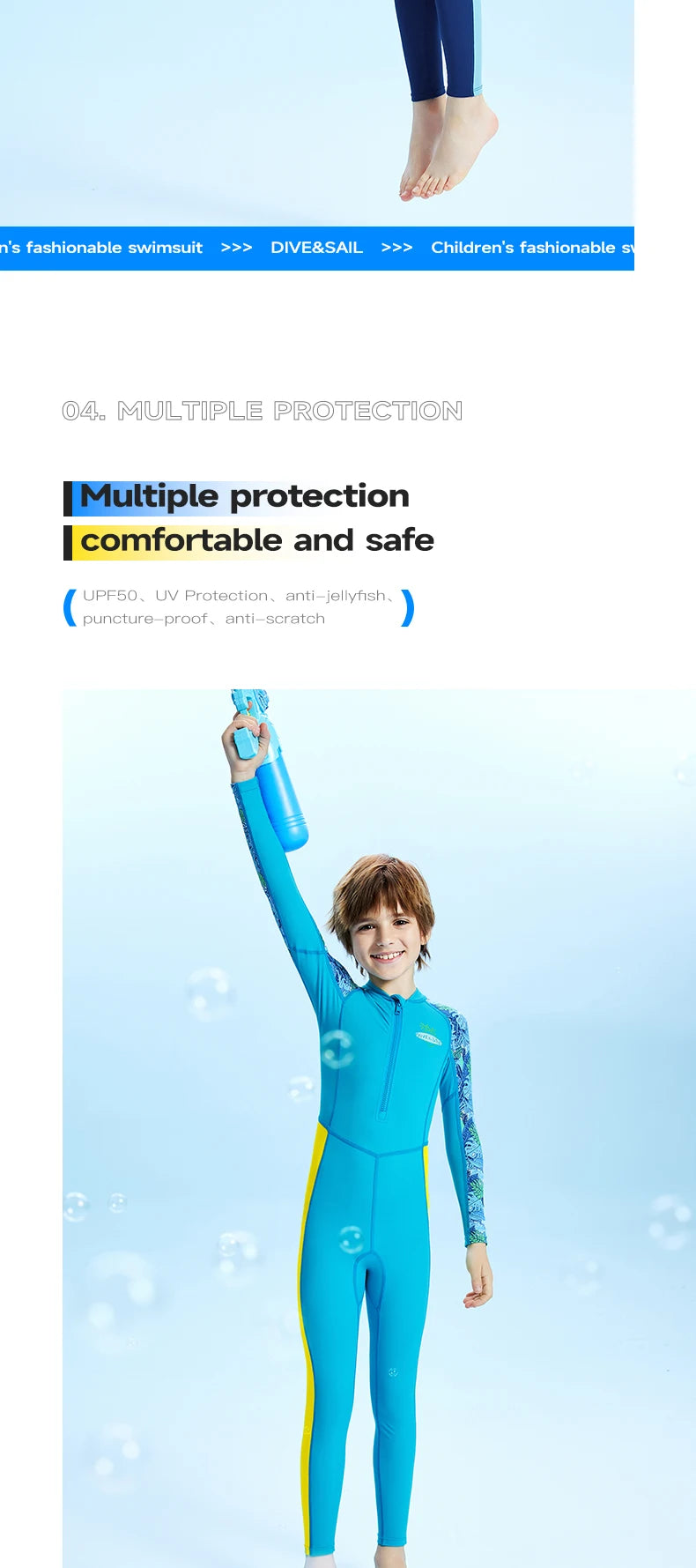 Boys Girls One-Piece Swimsuits Swimwear Long Sleeve Wetsuits Bathing Suit Beachwear Sun Protection(Including Swimming Cap)