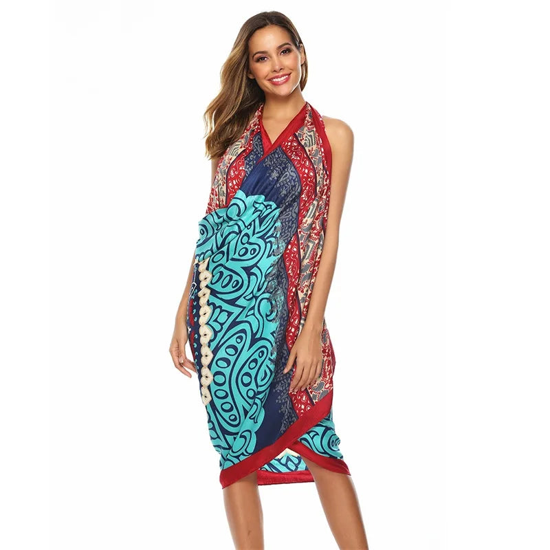 Fashions 90x180cm Twill Cotton Pareo Beach Cover-Ups Women Large Beach Dress Bikini Bathing Swimwear Cover Up Sarong Wrap Scarf