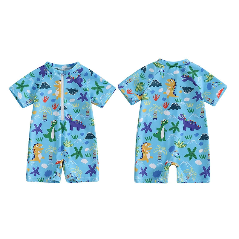0-3Years Baby Boy Girl Rash Guard Swimsuits Fashion Print Short Sleeve Zip Up Rompers Bathing Suit Toddlers Swimwears Beachwear