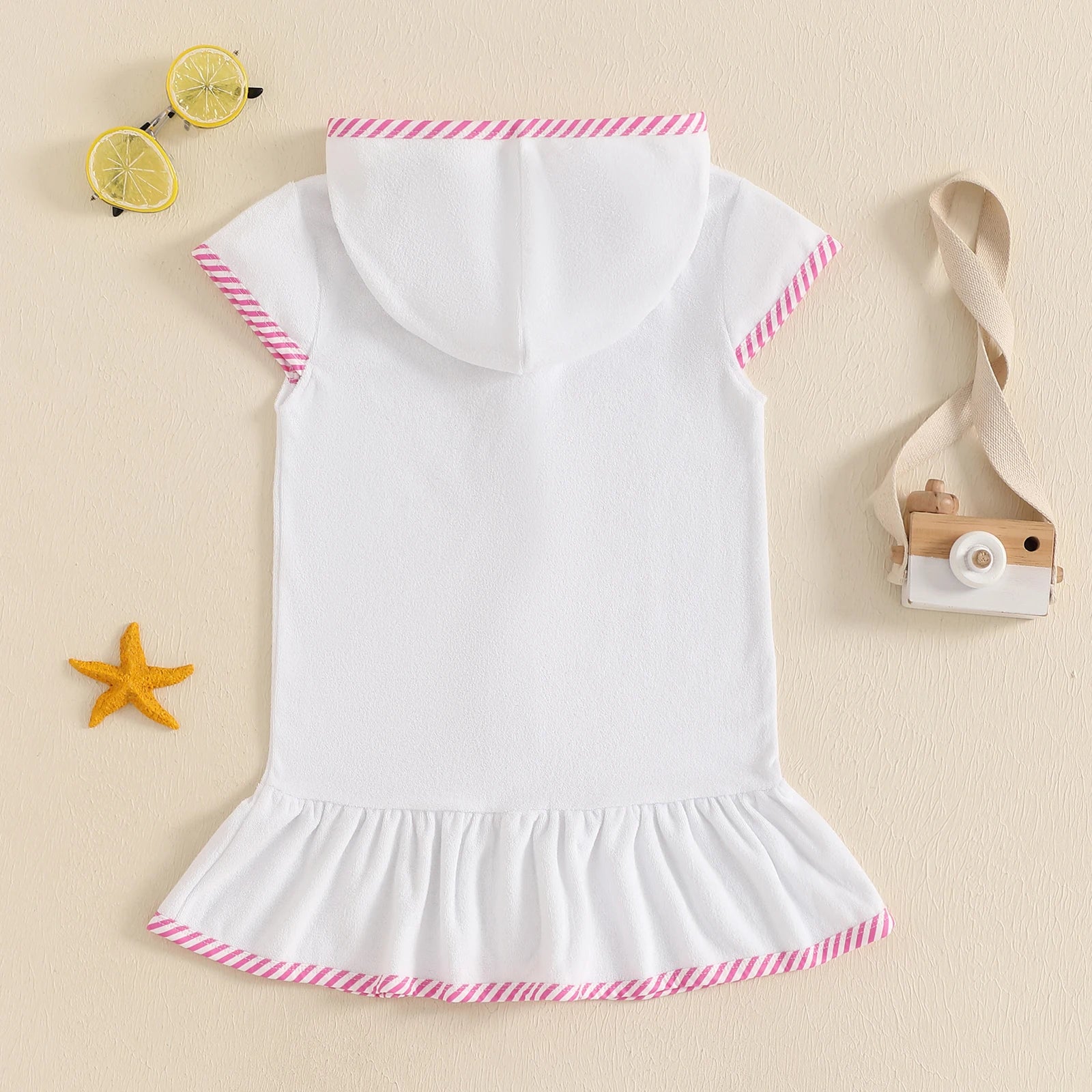 Toddler Girl Hooded Beach Coverup Summer Infant Stripe Print Zipper Bathrobe Children Short Sleeve Summer Swimwear Cover-up