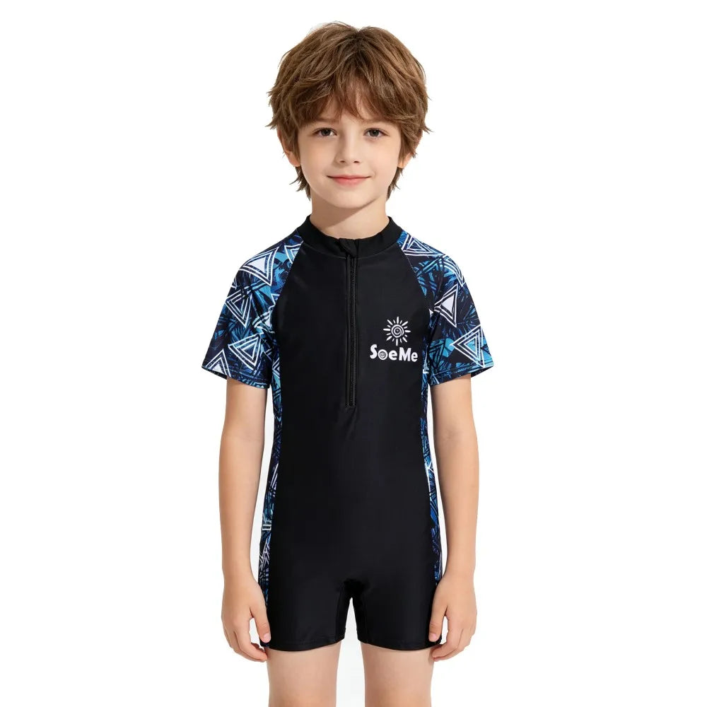 Girls Pink Sporty Striped One Piece Swimwear Summer Short Sleeve Zipper Rash Guard Kids Quick Dry Bathing Suit for Beach