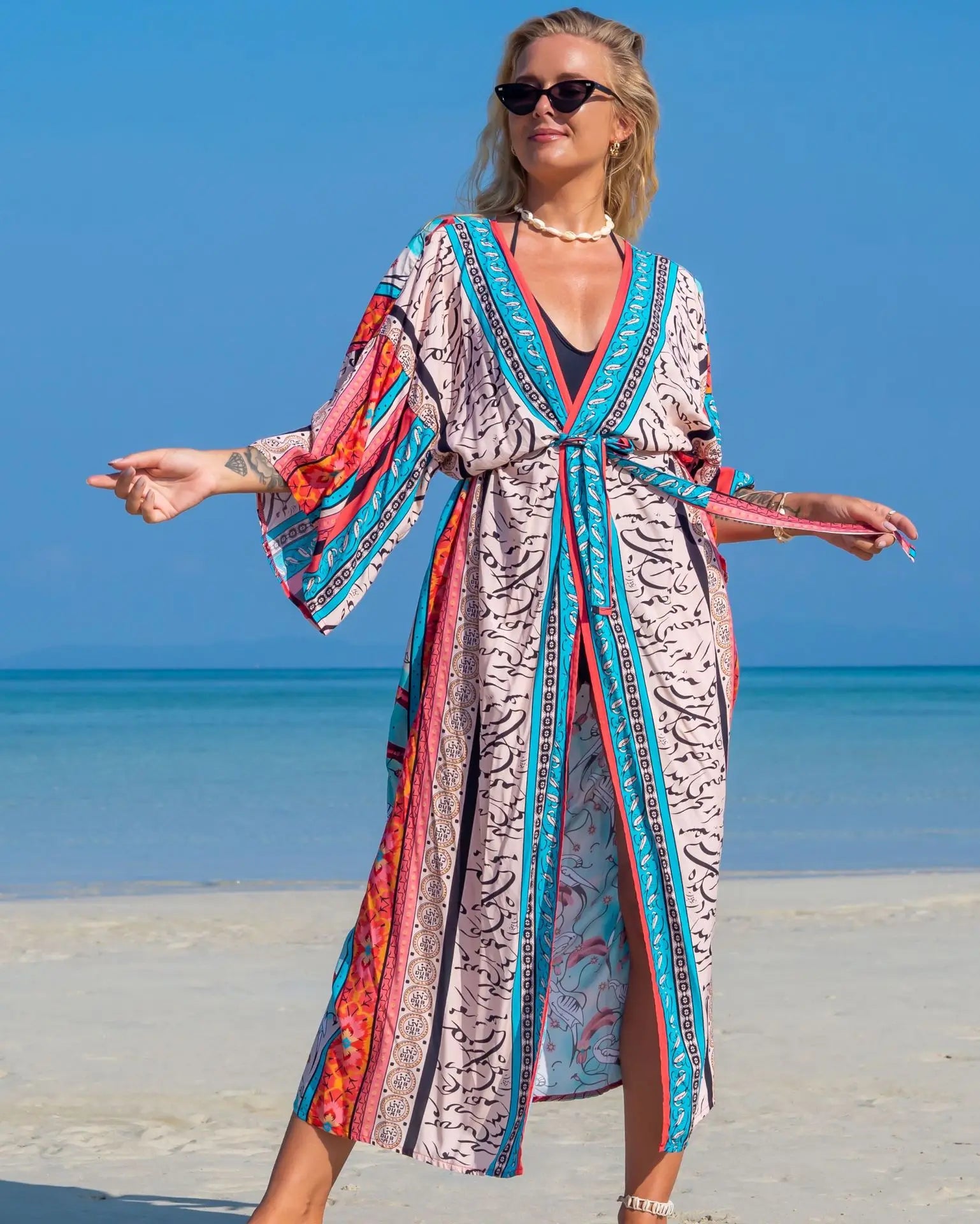 Swimsuit Cover Up Printed Kimono for Sea Boho Coverup Long Luxury Beach Outings Belted Swimwear Cape Holiday Bathing Suits Sales
