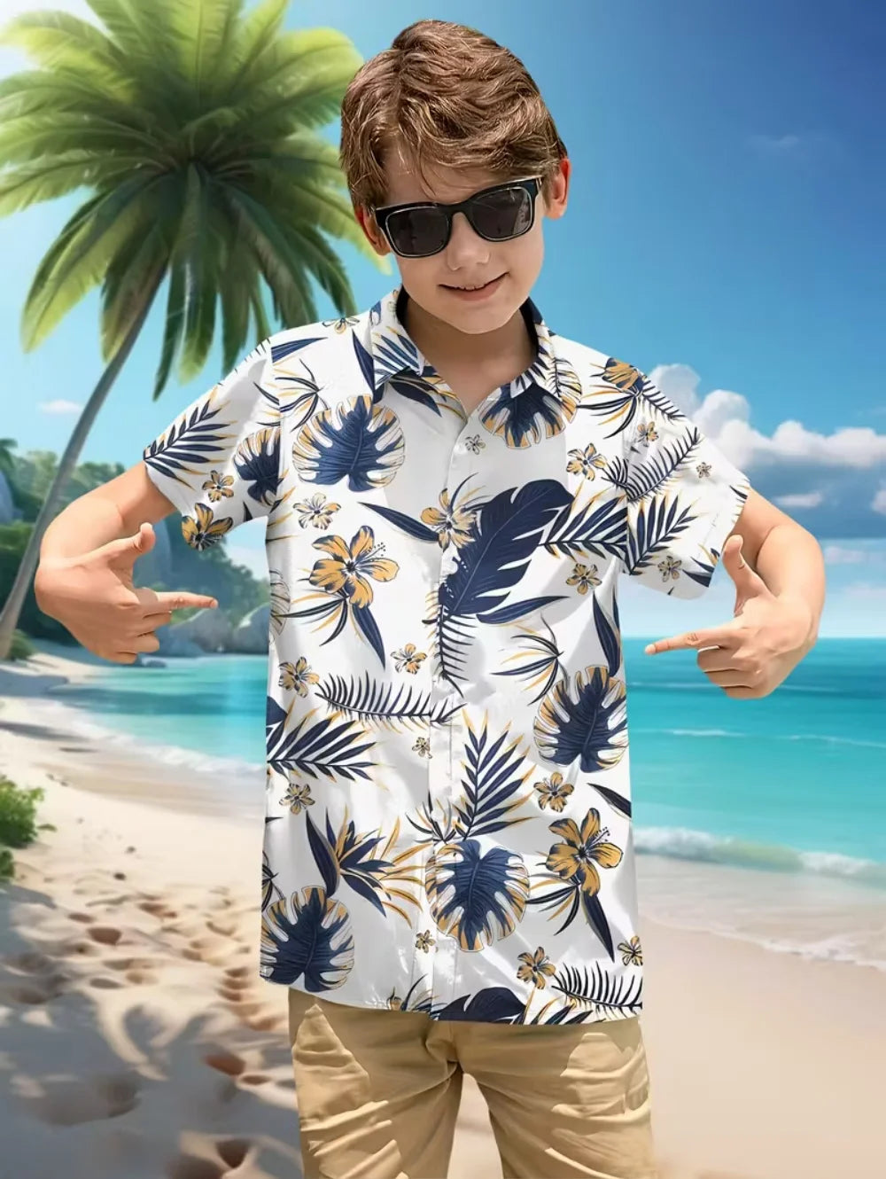 Hawaiian Shirt for Boy Summer Beach Summer Casual Short Sleeve Top Flower Botanical Print Fashion Outerwear Holiday Boys Shirt