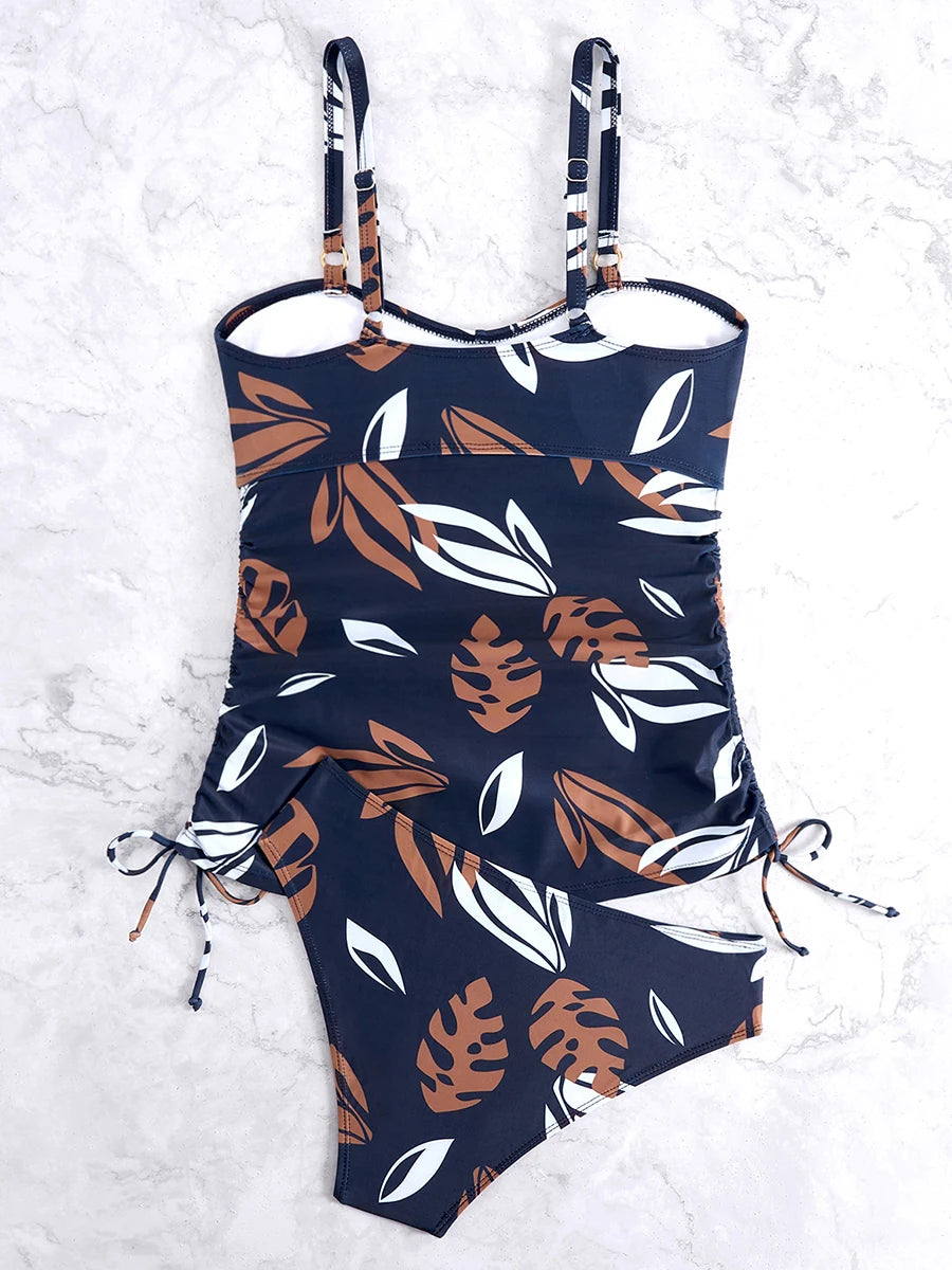 Printed Tankini Set Two Pieces Swimsuit Women Strappy Swimwear Female Bathers Bathing Swimming Swim Suit Beachwear