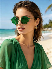 Trendy Tropical Leaf Sunglasses Unisex Rimless Green Monstera Sun Glasses Novelty Plant Shaped Eyewear for Beach Summer Carnival