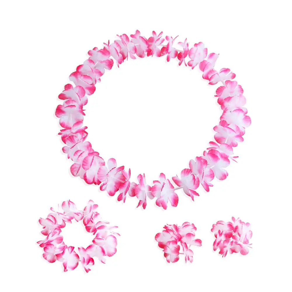 4pcs/set Hawaiian Flower Lei Hula Necklace Garland Headband Wristbands Wedding Decorations Beach Tropical Party Supplies