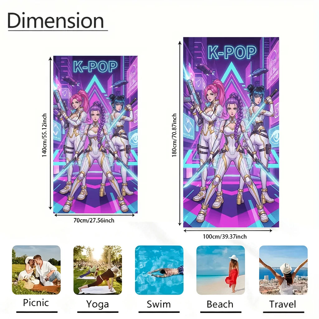 K-POP Girl Group Future Warrior Gear Cyberpunk Beach Towel, Ultra-Fine Microfiber, Oversized Quick-Dry Sand-Free Towel for Beach