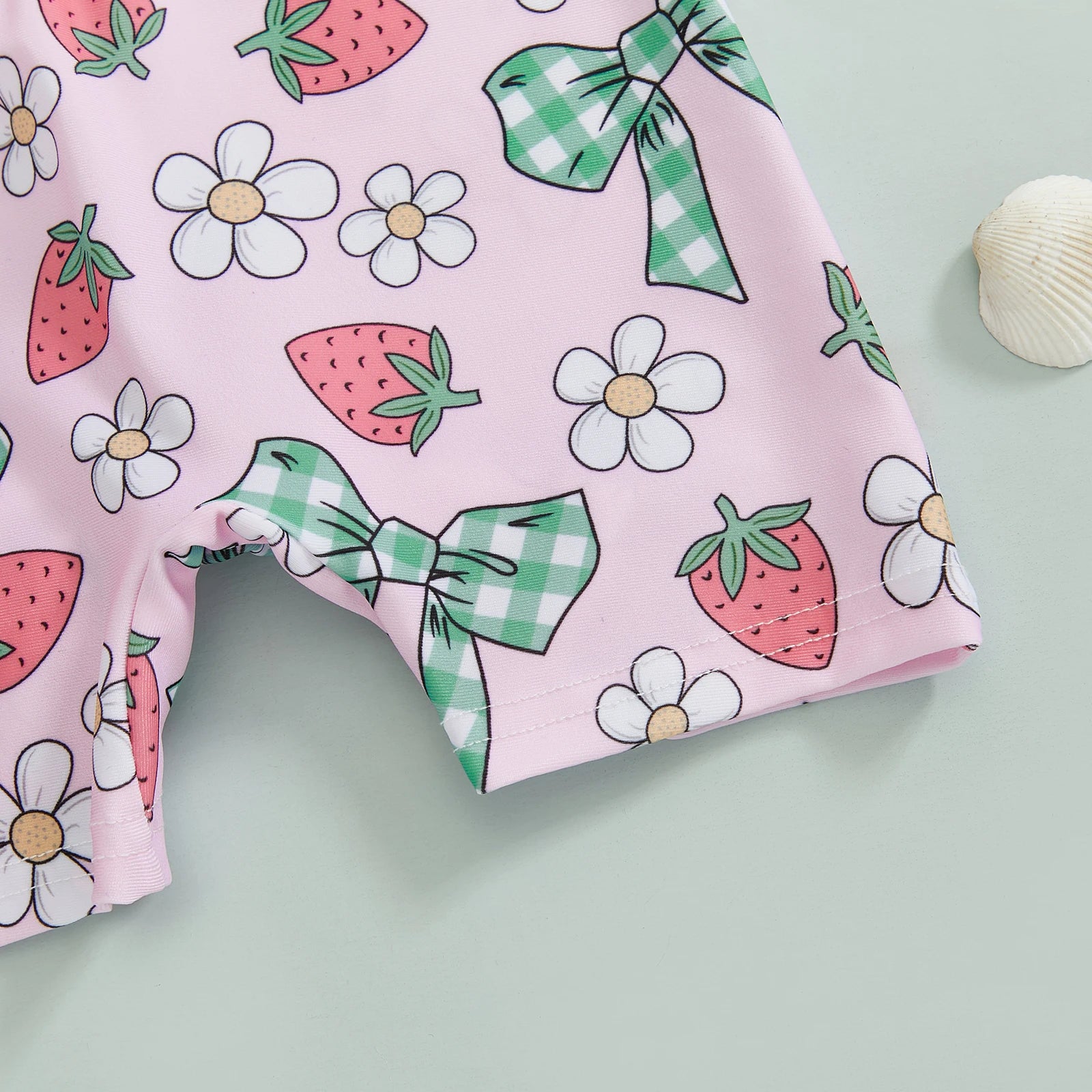 Summer Toddler Baby Girl Short Sleeve Swimwear Bathing Suit Infant Rash Guard Swimsuit Kids Cherry/Bow Print Zipper Beachwear