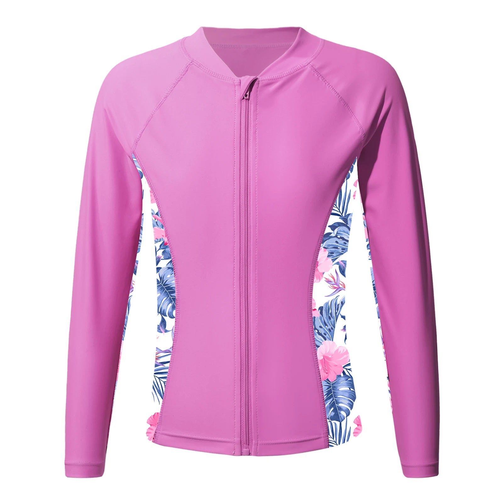 Kids Girls Print Rash Guard T-Shirt Swim Top Long Sleeve Zipper Tops UPF 50+ Sun Protection Pool Swimming Bathing Beach Swimwear