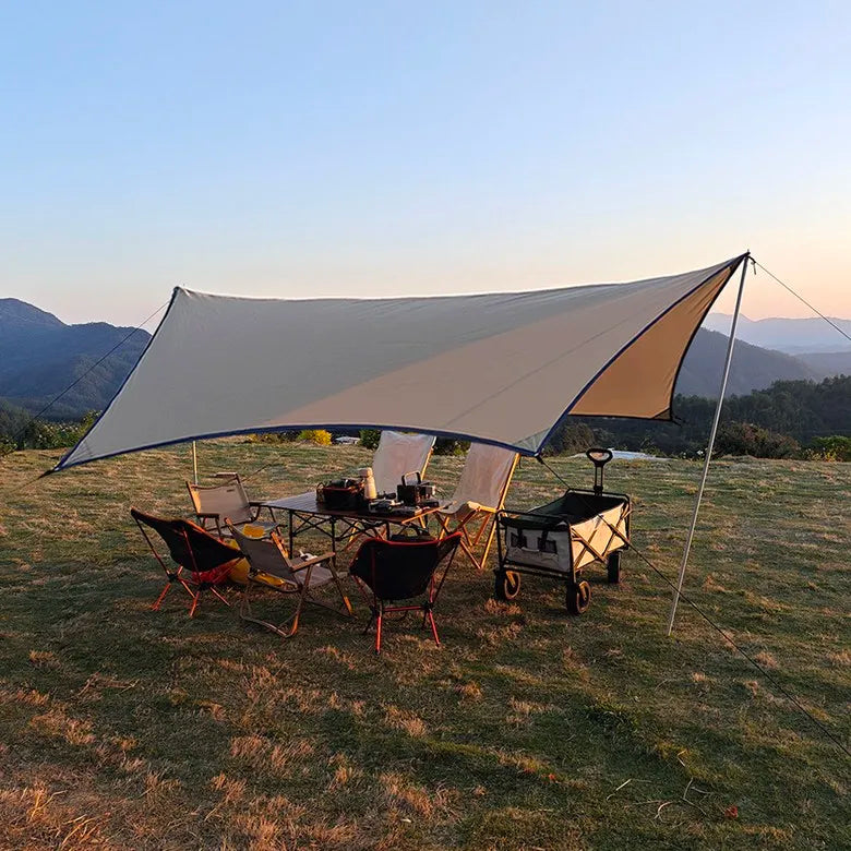 Lightweight 3x4M Hexagonal Camping Tarp Waterproof Awning Sun Shelter Outdoor Canopy for Hiking Beach Picnic Travel