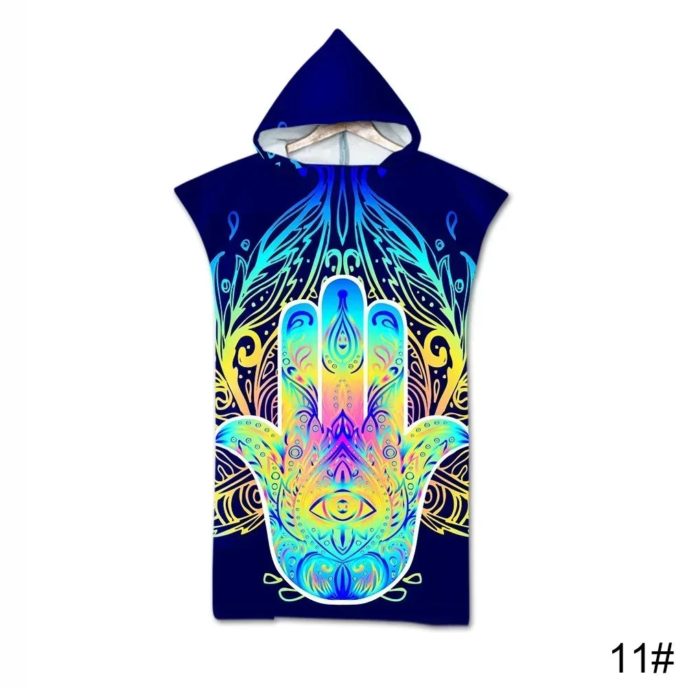Printed Hooded Beach Towel For Adults Child Quick Dry Swimming Pool Poncho Bath Towel With Cloak Bathrobe Swimming Towels