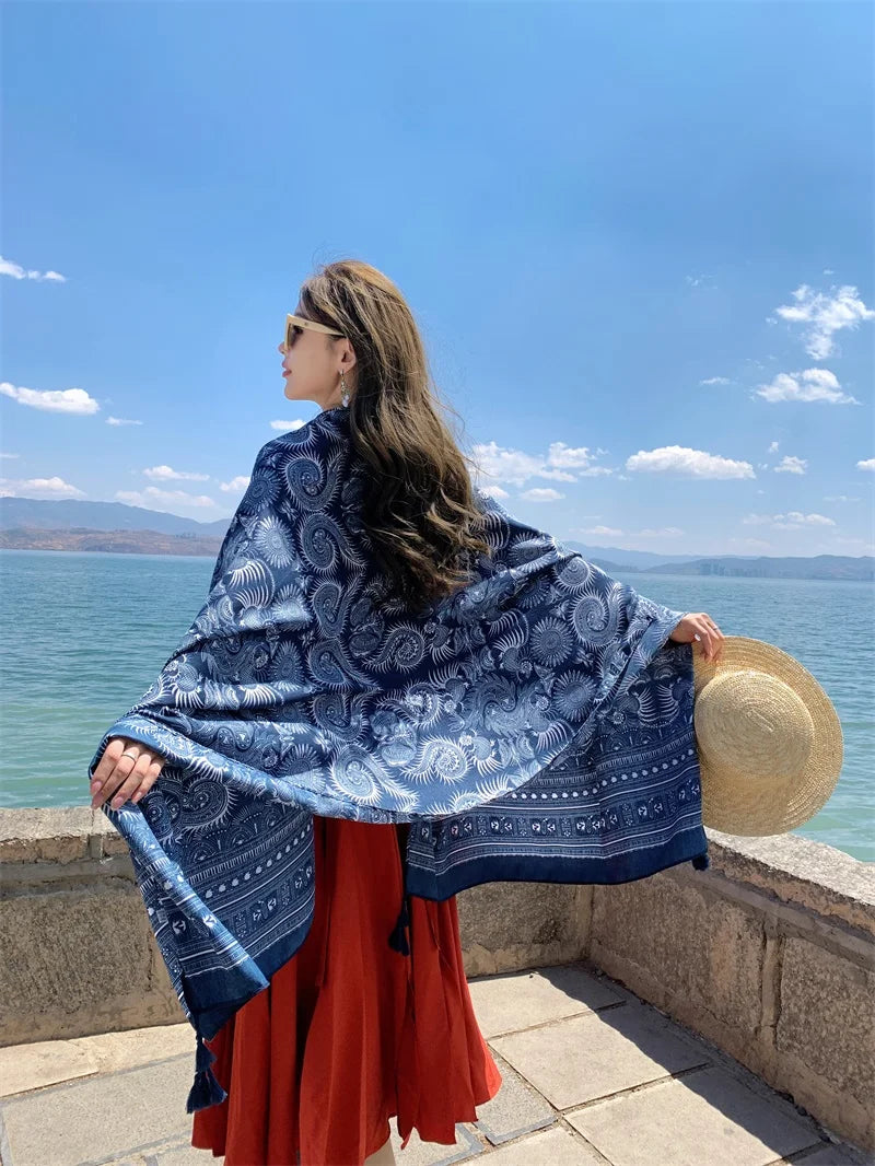 Fashions 90x180cm Twill Cotton Pareo Beach Cover-Ups Women Large Beach Dress Bikini Bathing Swimwear Cover Up Sarong Wrap Scarf