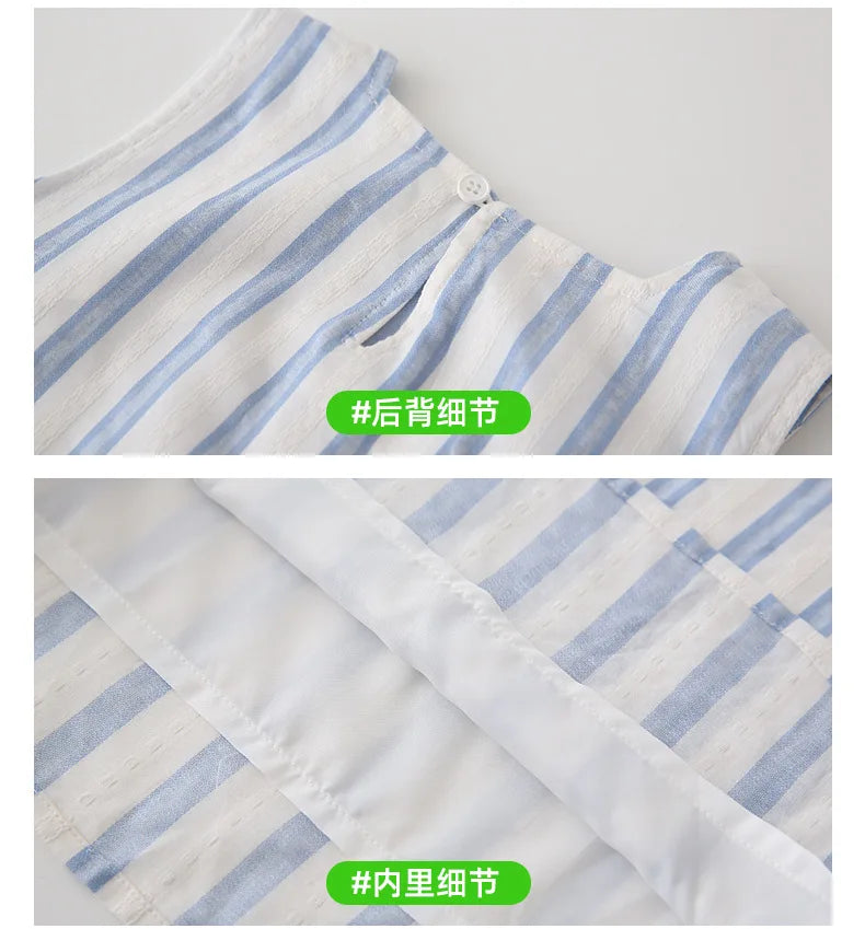 Korea Style Family Matching Outfit Striped Print Short Sleeve T-shirt+Shorts Tank Dress Parent-child Clothing Beach Holiday Look