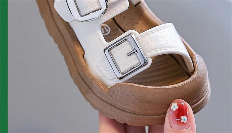 Fashion Solid Korean Kid Sandals Summer New Versatile Anti Slip Soft Bottom Girl Boy Beach Sandal Kindergarten Anti Kick Sandals