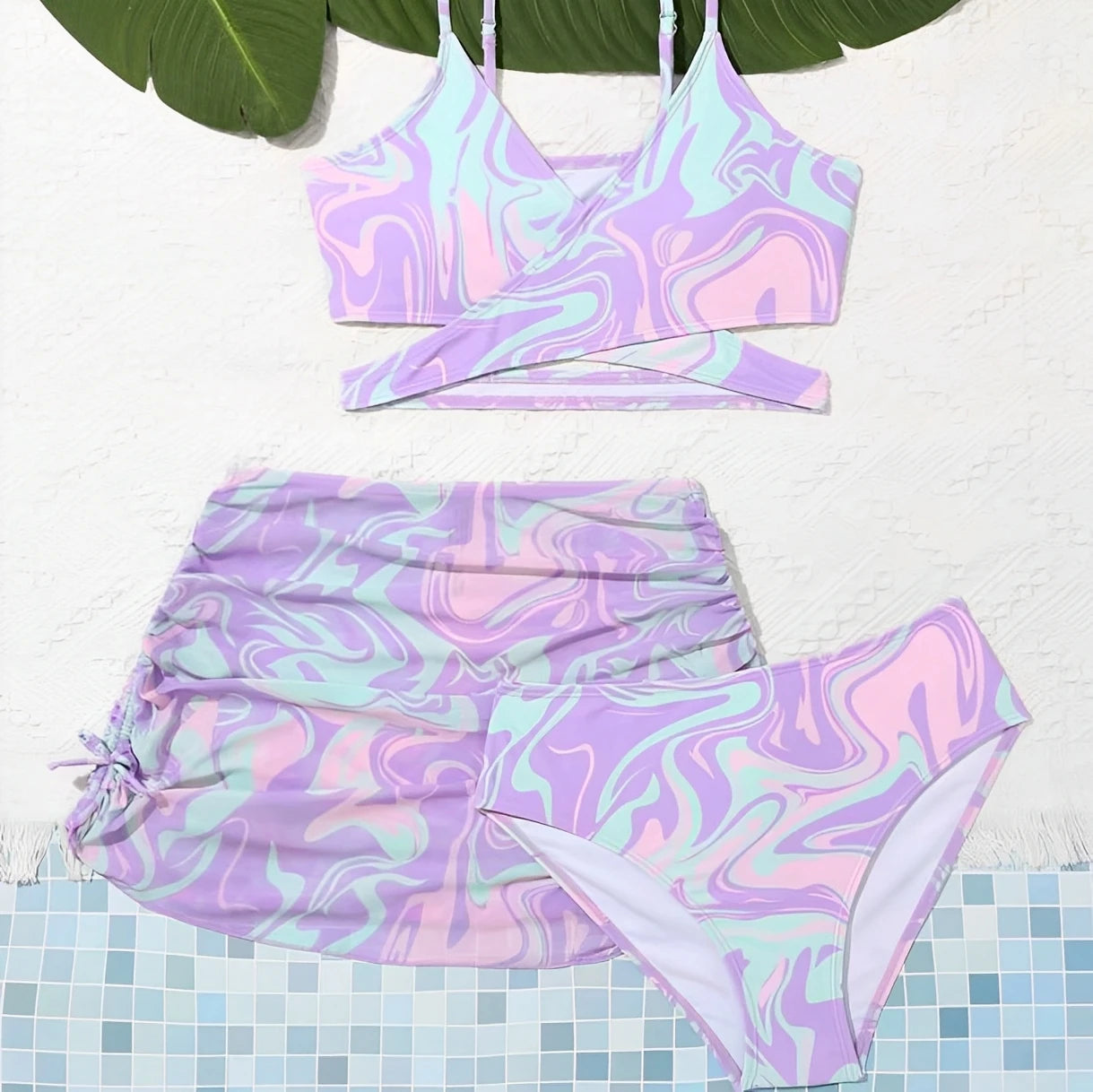 3 Pieces Tie Dye Print Bikini 2026 Girls Swimsuit with Skirt Kids Swimwear Female Bathers Bathing Swimming Swim Suit Beachwear