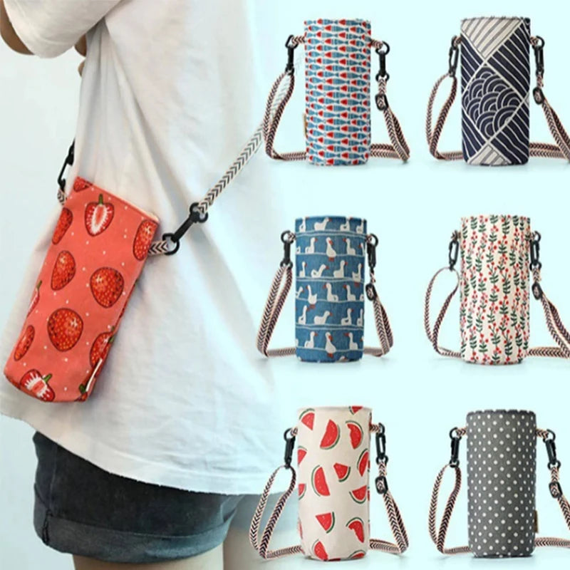 Portable Water Bottle Bag Insulated Crossbody Water Bottle Carrier Bag Holders Travel Sports Camping