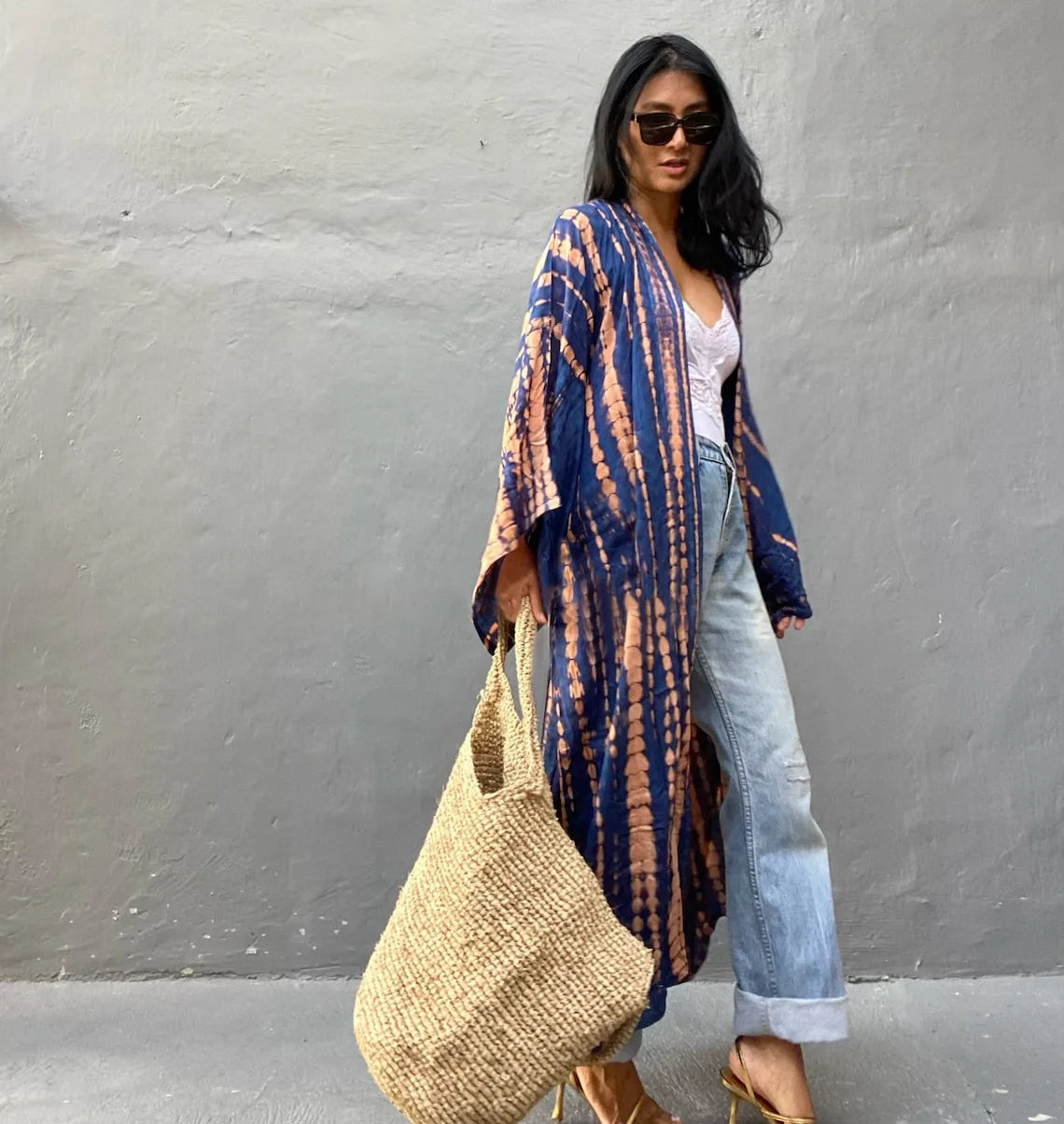 Women's Boho Stripe Tie Dye Swimsuit Cover Up with Belt Tunic Sarong Cardigan Dress Bikini Cover-ups Beach Wear Kimono