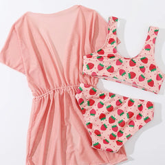Girls Swimsuit 3 Pieces Swimwear for Kids Summer 2026 Children Bathsuits Beach Cover-Ups Bikini Sets Teenager Clothing