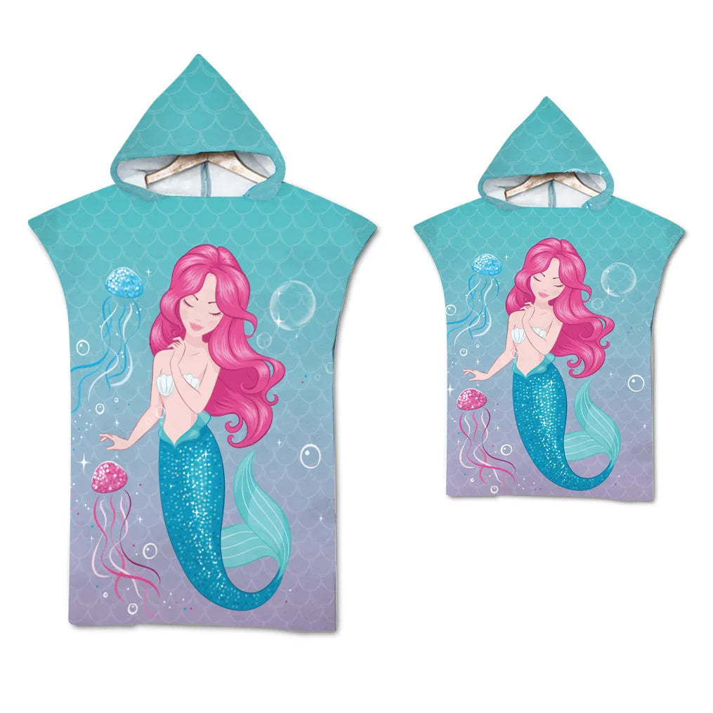 Adult Kids Beach Towel Quick Dry Hooded Cloak Children Women Large Bath Towels Sand Free Poncho Bathrobe For Summer Swim Surf