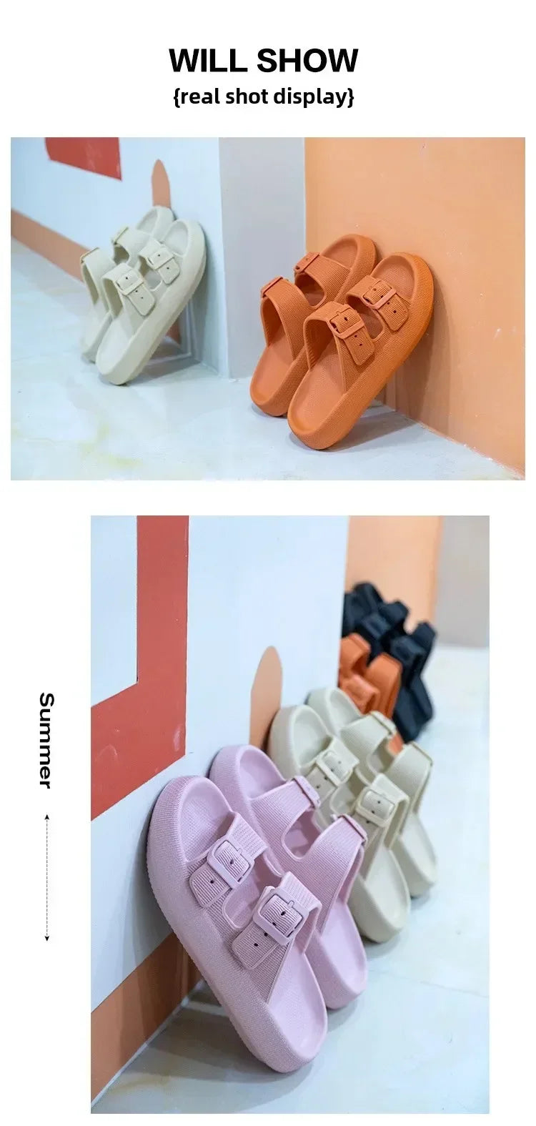 Soft Sole Beach Slippers Men Summer Adjustable Buckle Non-Slip Home Woman Comfortable Thick Bottom Sandals