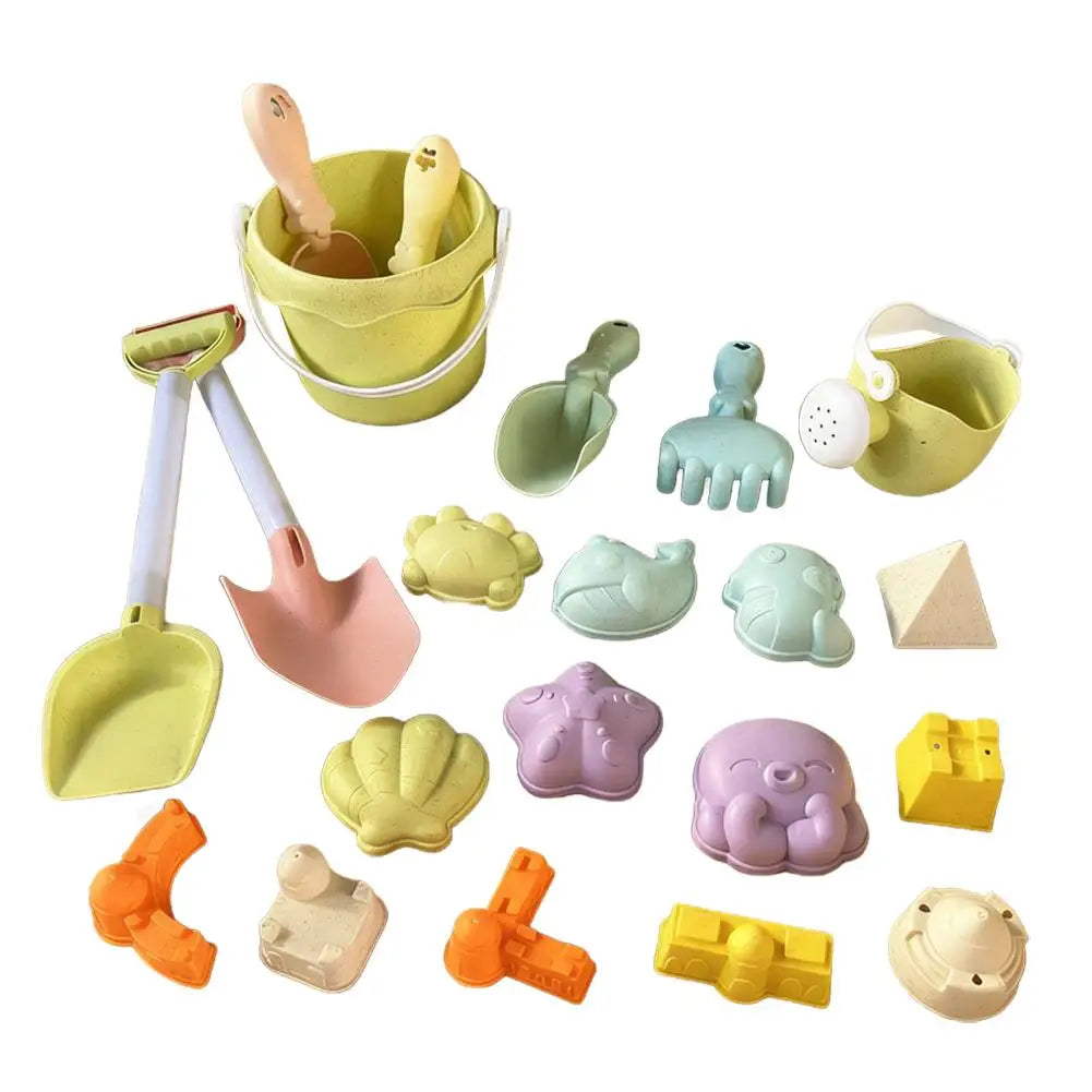 Wheat Straw Kids Beach Toy Set Summer Outdoor Sand Play Kit Eco-Friendly Portable Sand Bucket and Shovel Set Holiday Gifts