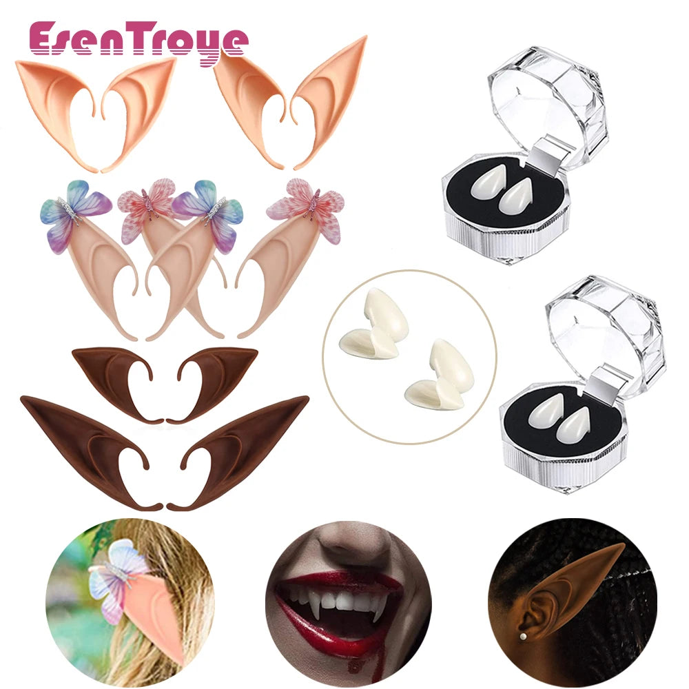 Vampire Teeth Fangs Fairy Butterfly Elf Ears False Teeth Cosplay Masquerade Costume Prop Horror Halloween Party Decoration Favor