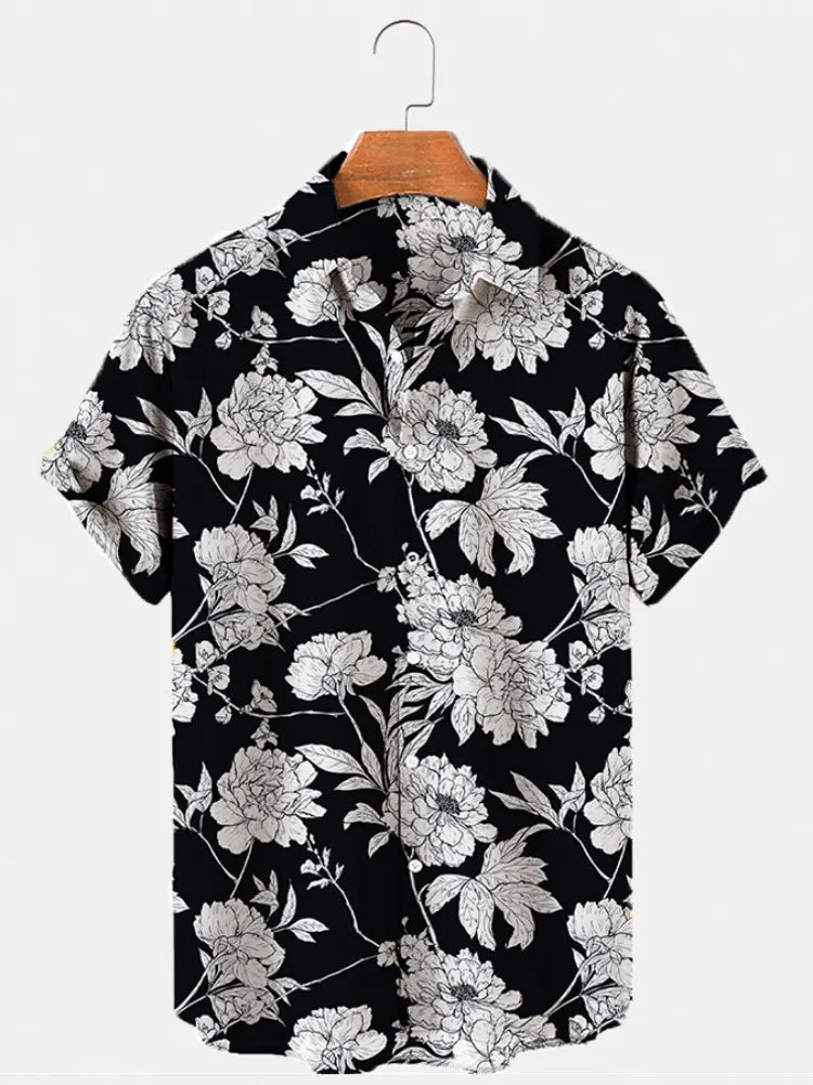 Hawaiian Men's Print Short  Sleeve Shirt Beach Coconut Tree Fashion Lapel Top 2025 New for Men Floral Clothes