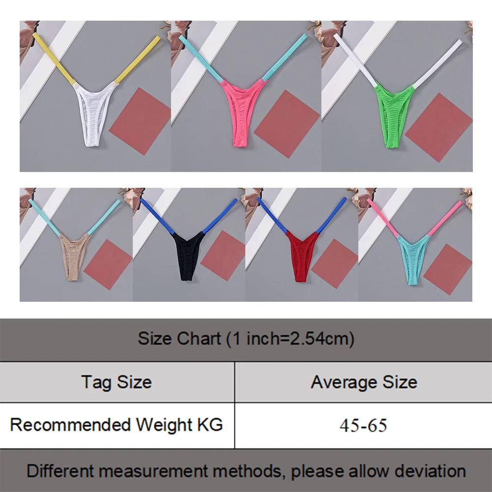 1pc Womens T Back Sexy Underwear Thin Straps Low Waist Multicolor Stitching Thongs Breathable Sexy Hot Mini G-string