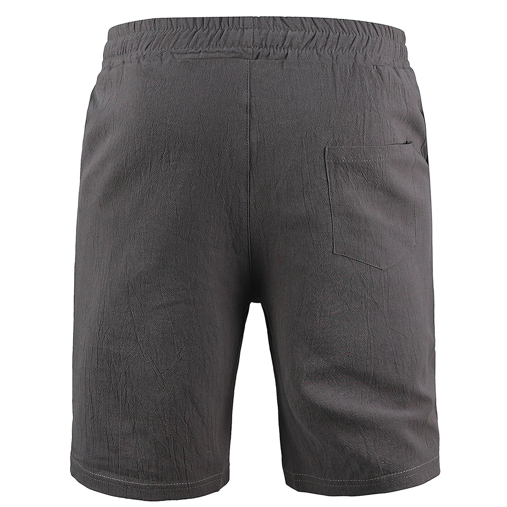 KB New Men's Cotton Linen Shorts Pants Male Summer Breathable Solid Color Linen Trousers Fitness Streetwear S-3XL